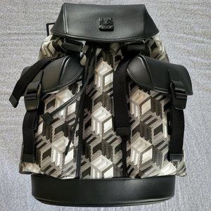 MCM BRANDENBURG BLACK WHITE CUBIC MONOGRAM CANVAS BACKPACK MMKBACK07BW001